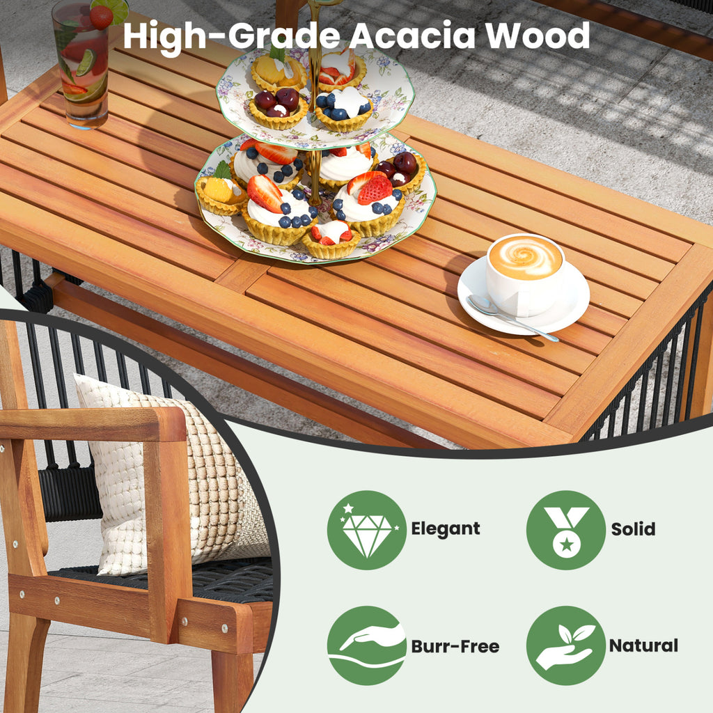 4 Pieces Acacia Wood Patio Conversation Table and Chair Set with Hand