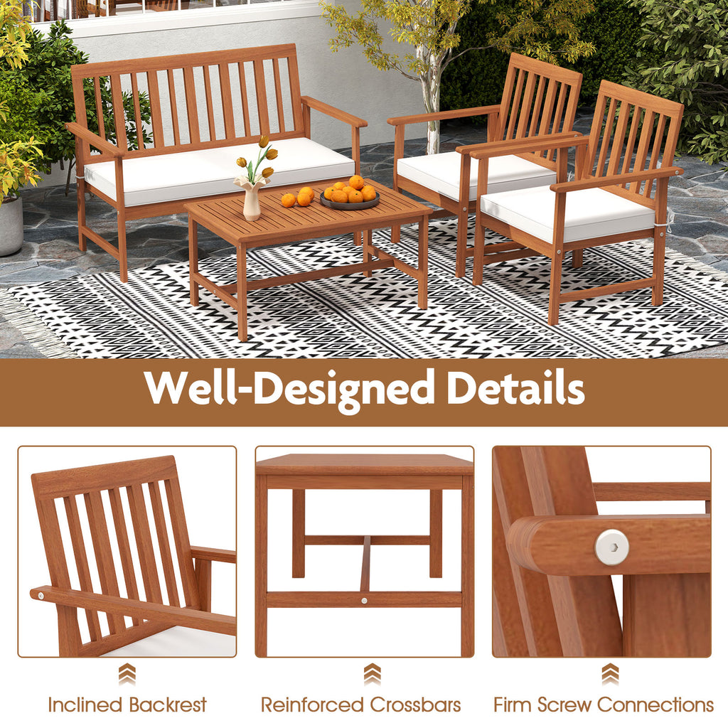 4 Pieces Acacia Wood Furniture Set with Seat Cushions and Robust Frame