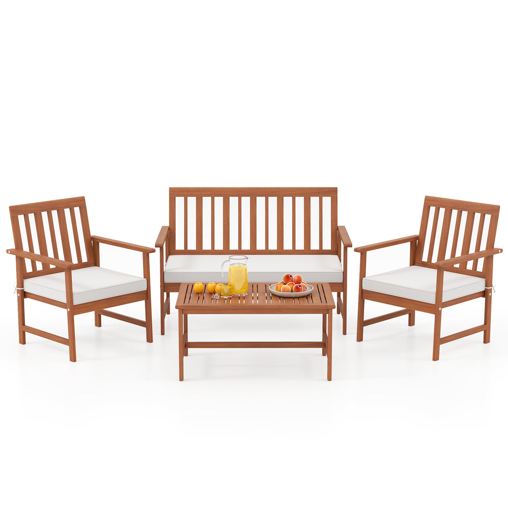 4 Pieces Acacia Wood Furniture Set with Seat Cushions and Robust Frame