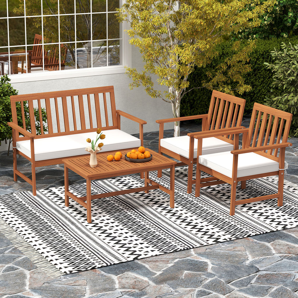 4 Pieces Acacia Wood Furniture Set with Seat Cushions and Robust Frame