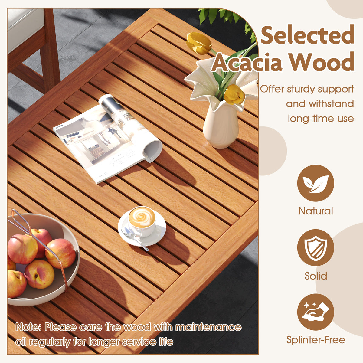 4 Pieces Acacia Wood Furniture Set with Seat Cushions and Robust Frame