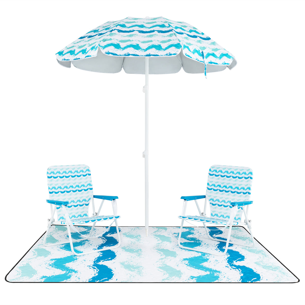 Beach Umbrella Set with 2 Folding Chairs & Picnic Blanket - Pink