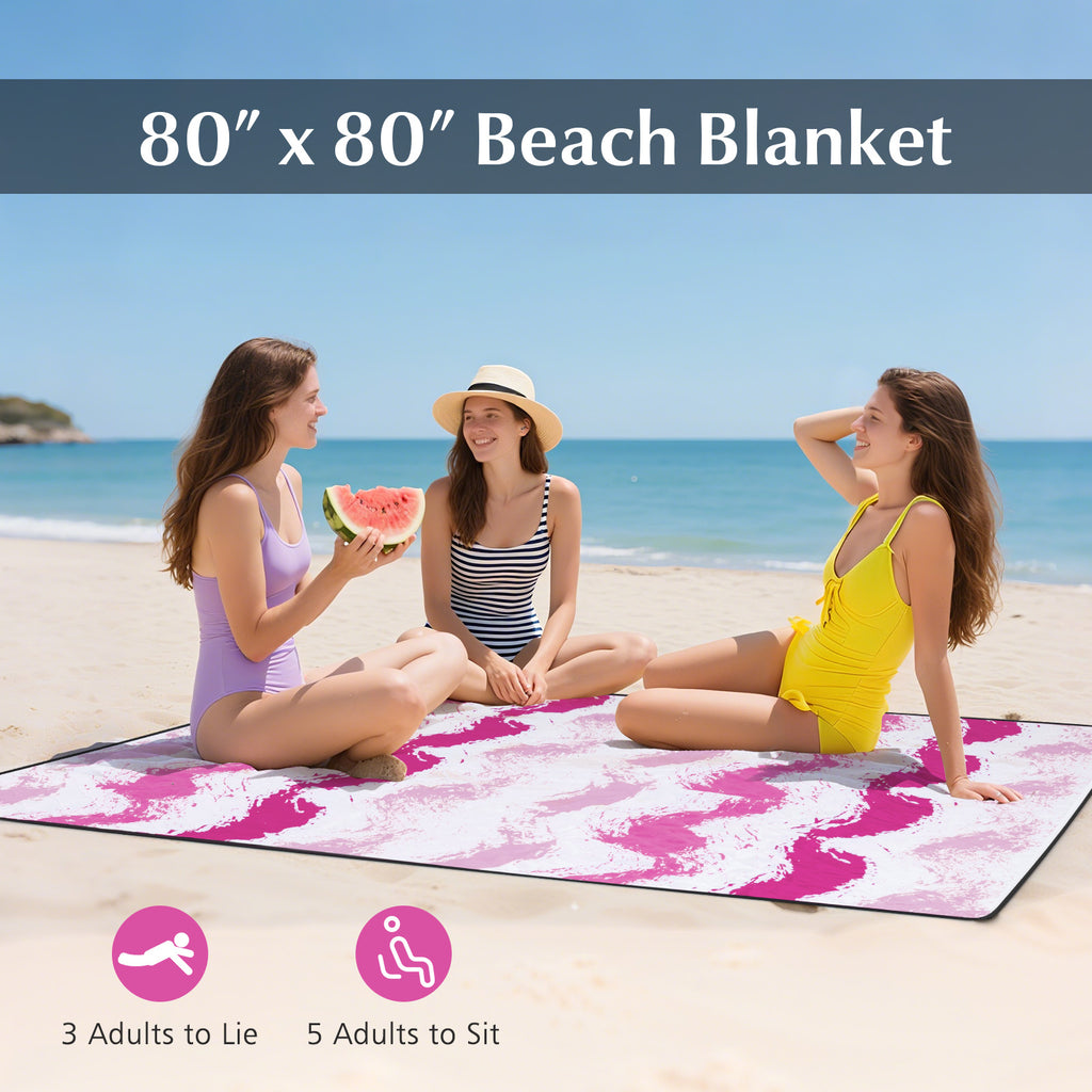 Beach Umbrella Set with 2 Folding Chairs & Picnic Blanket - Pink