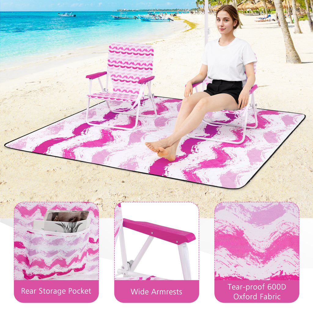 Beach Umbrella Set with 2 Folding Chairs & Picnic Blanket - Pink