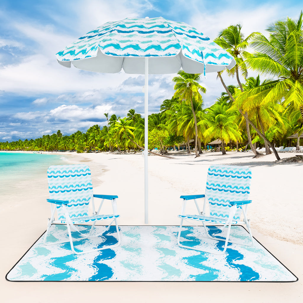 Beach Umbrella Set with 2 Folding Chairs & Picnic Blanket - Pink