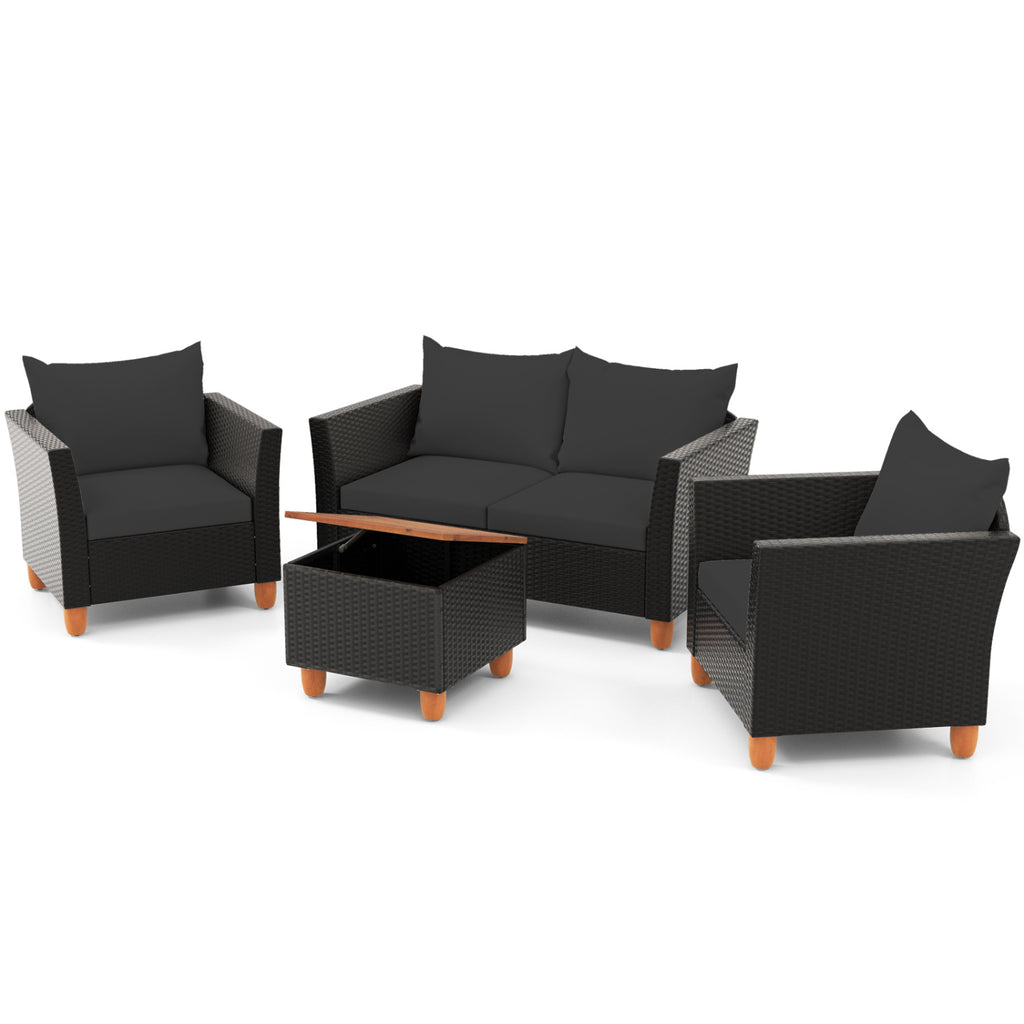 4 Pieces Outdoor Conversation Set with Storage Coffee Table
