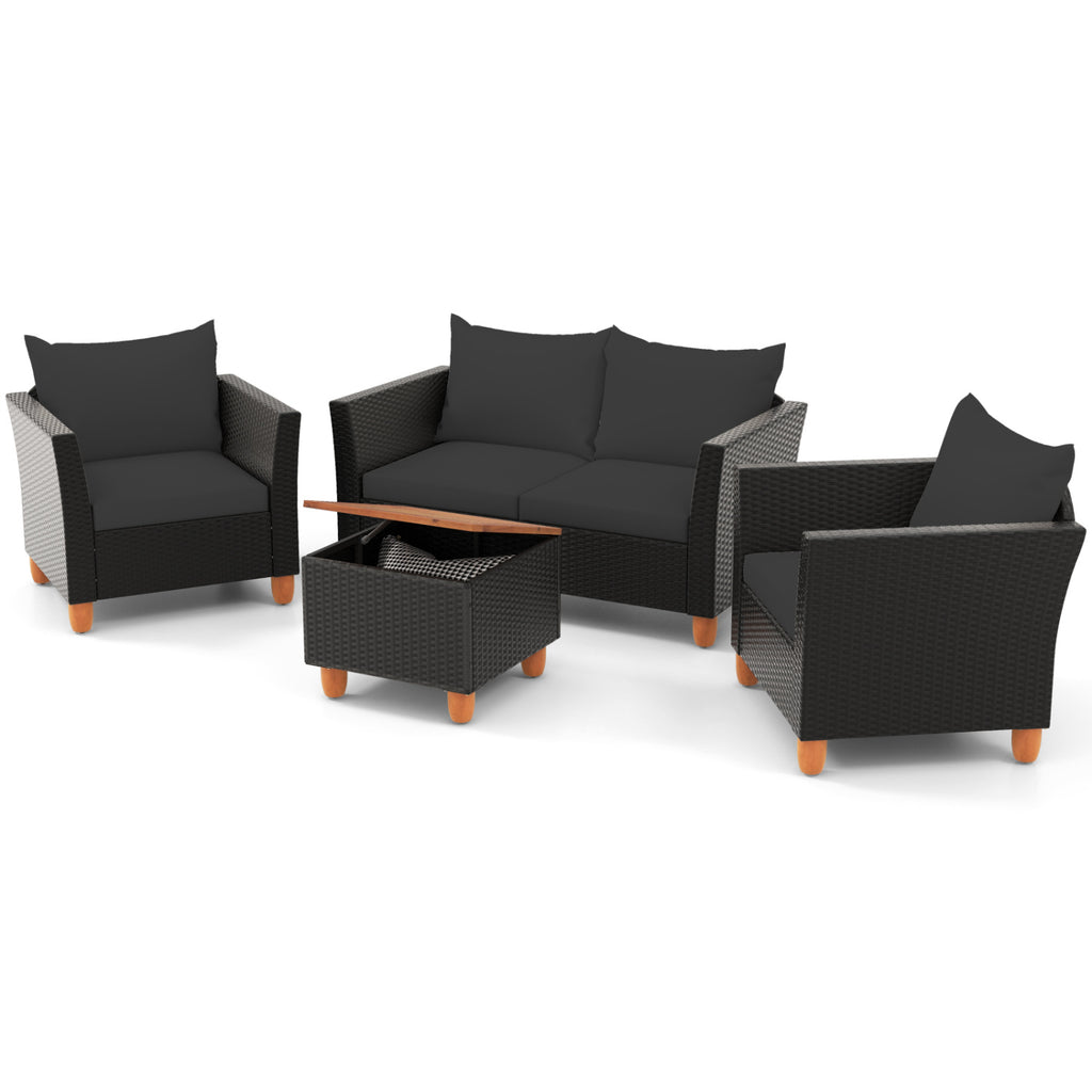 4 Pieces Outdoor Conversation Set with Storage Coffee Table
