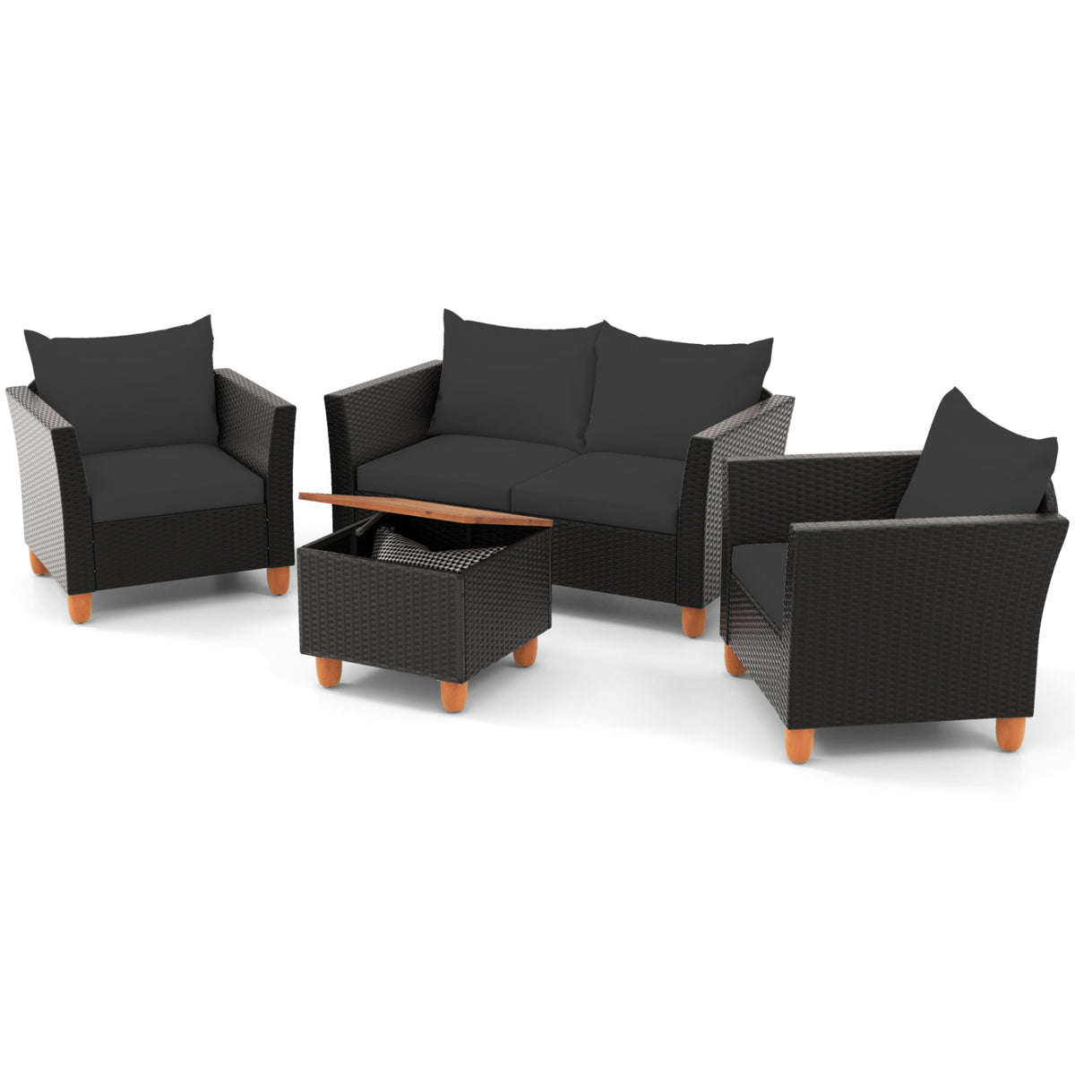 4 Pieces Outdoor Conversation Set with Storage Coffee Table