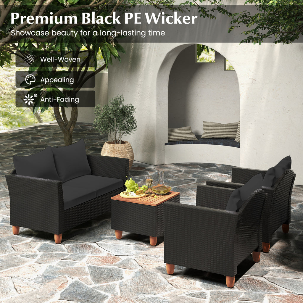 4 Pieces Outdoor Conversation Set with Storage Coffee Table