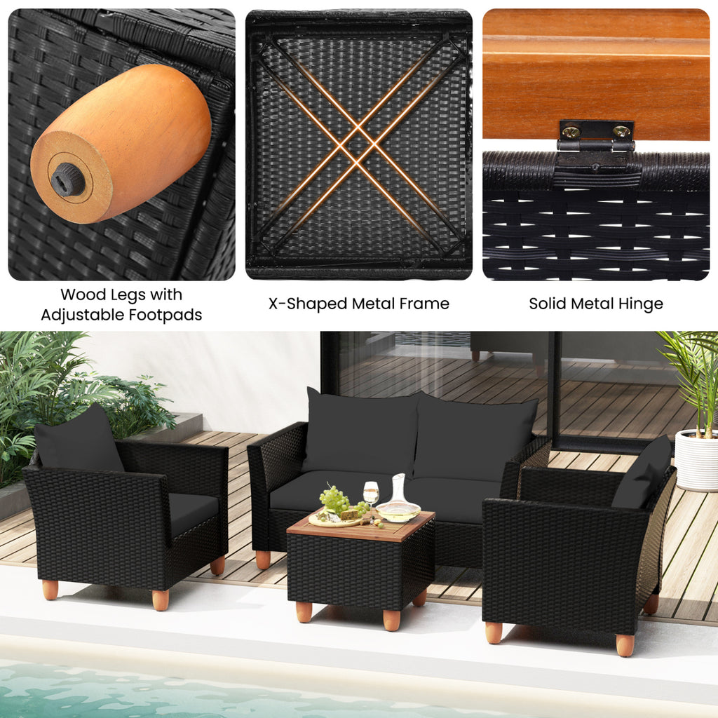 4 Pieces Outdoor Conversation Set with Storage Coffee Table