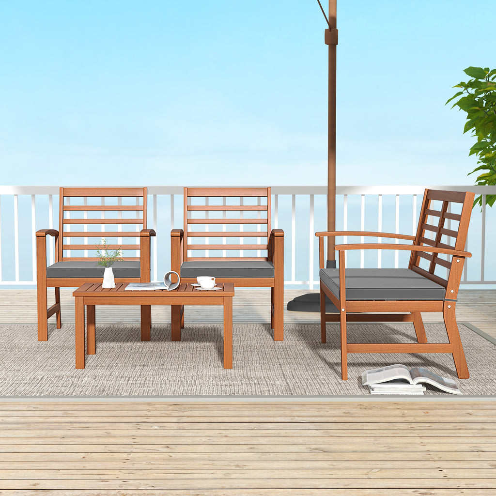 4-Piece Outdoor Furniture Set, Acacia Wood, Gray - Style 5