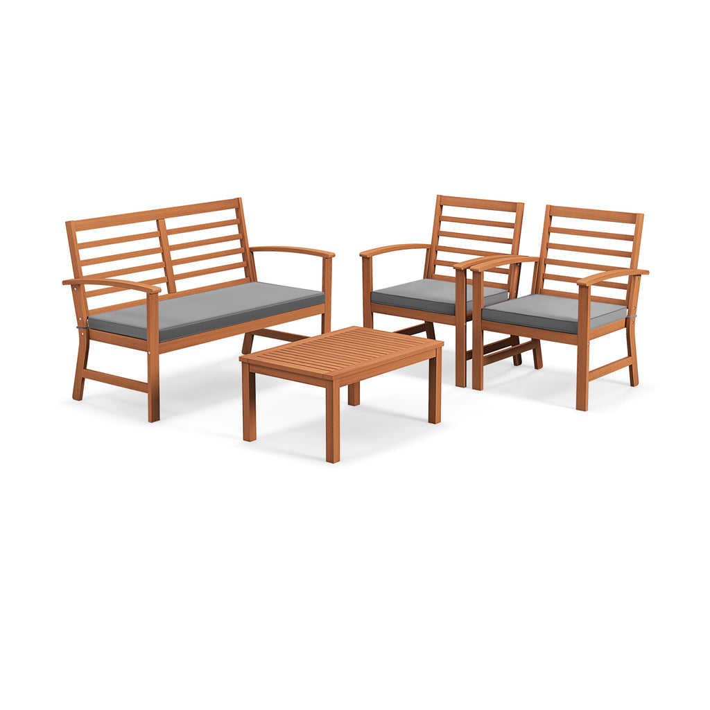 4-Piece Outdoor Furniture Set, Acacia Wood, Gray - Style 5