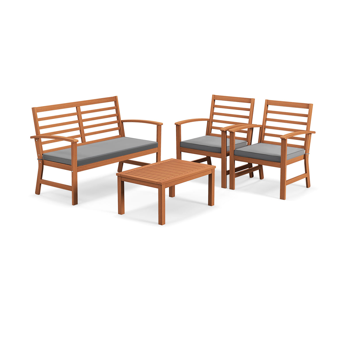 4-Piece Outdoor Furniture Set, Acacia Wood, Gray - Style 5