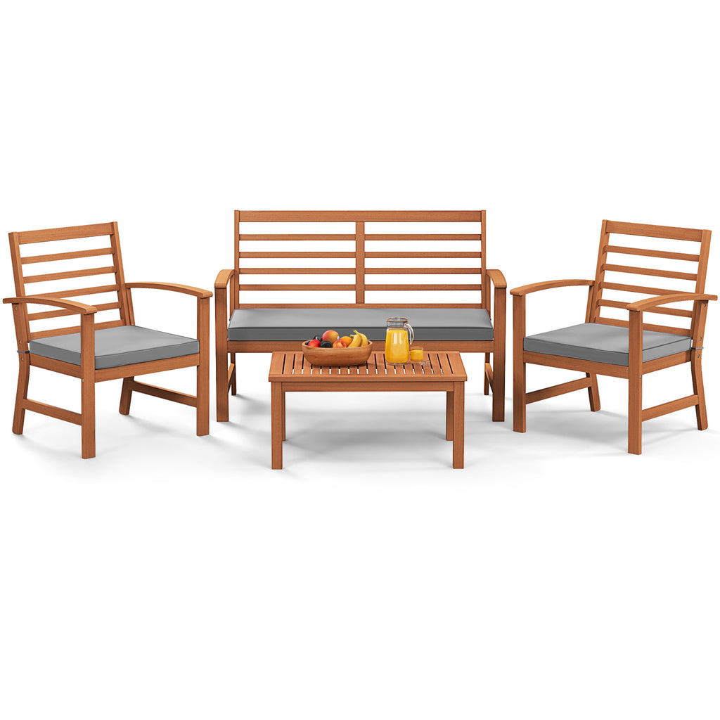 4-Piece Outdoor Furniture Set, Acacia Wood, Gray - Style 5