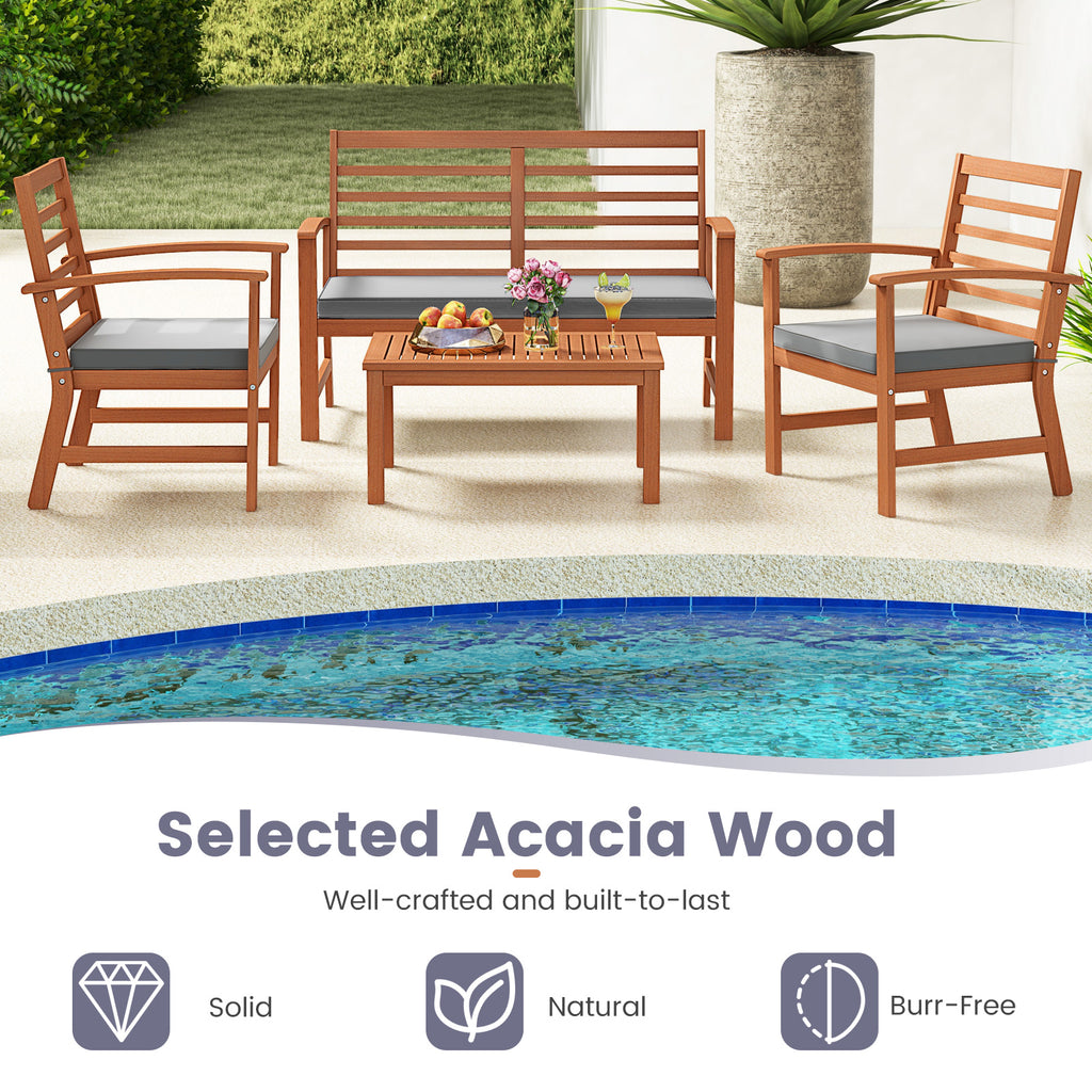 4-Piece Outdoor Furniture Set, Acacia Wood, Gray - Style 5