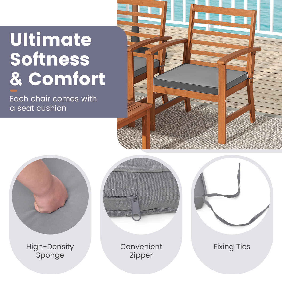 4-Piece Outdoor Furniture Set, Acacia Wood, Gray - Style 5