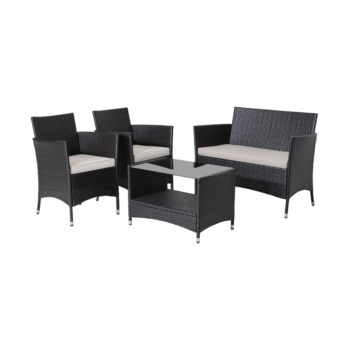 4-Piece Patio Conversation Set with Cushions & Tempered Glass Table