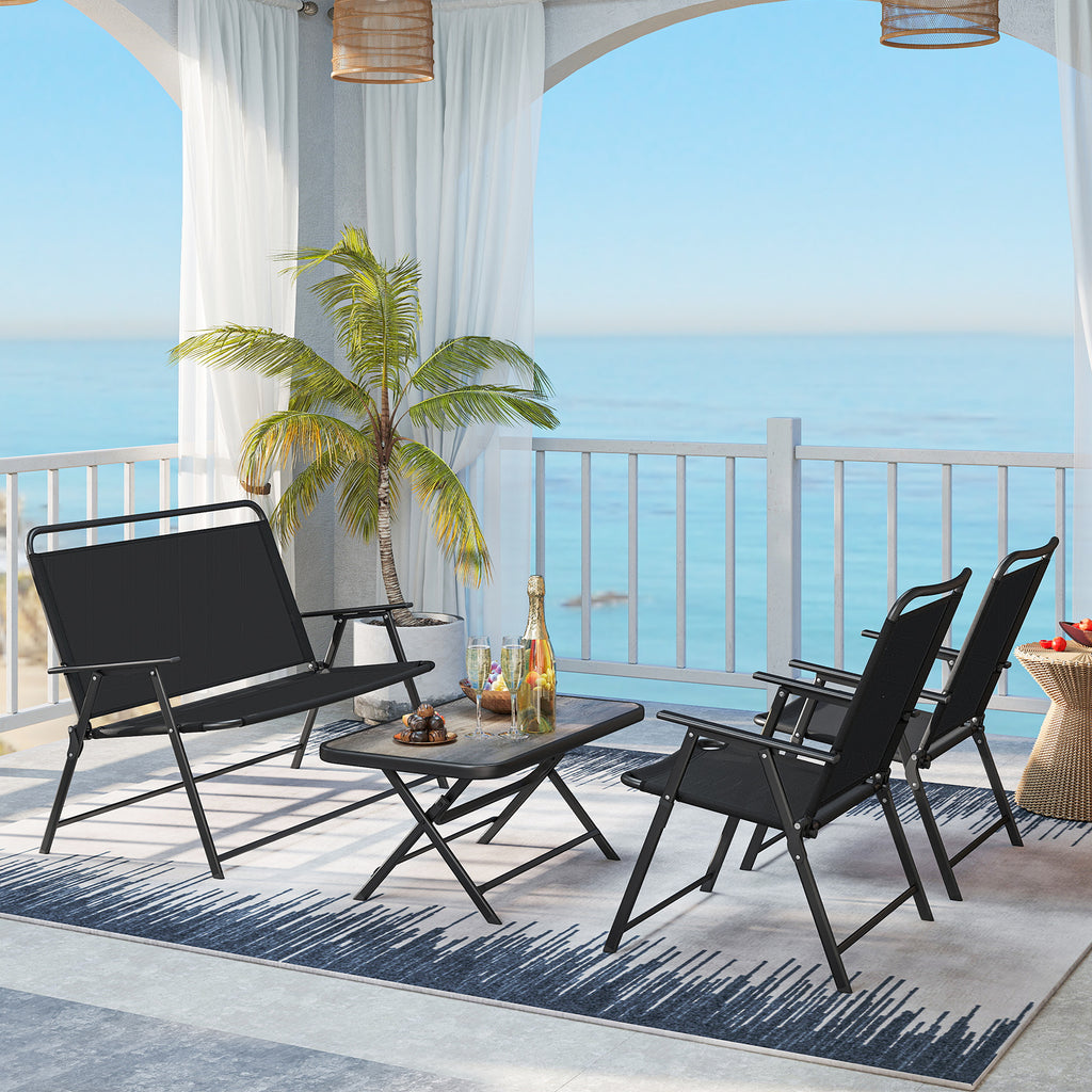 Folding Patio Set with Coffee Table & Chairs - Black