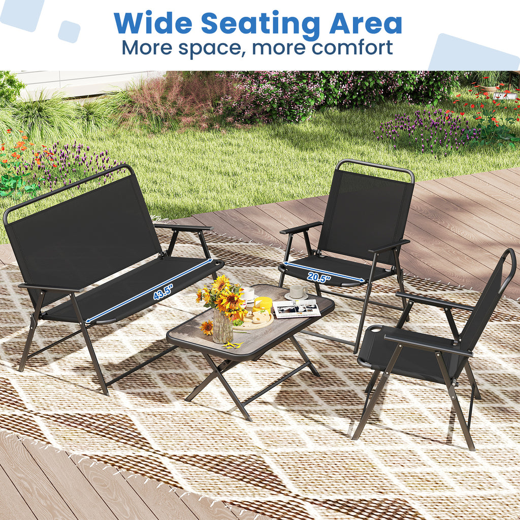 Folding Patio Set with Coffee Table & Chairs - Black