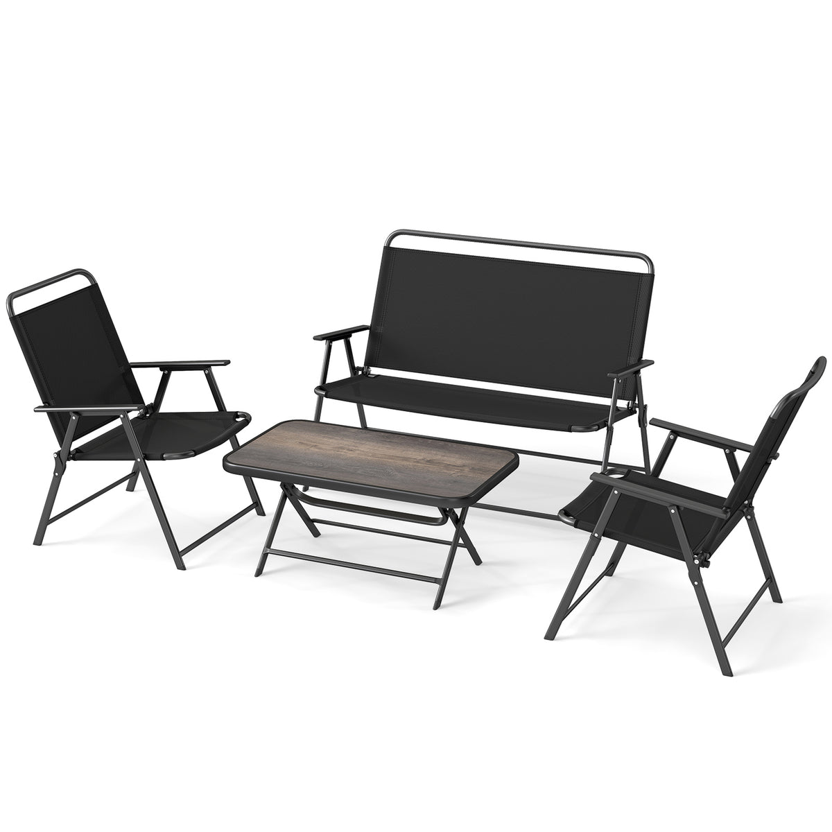 Folding Patio Set with Coffee Table & Chairs - Black