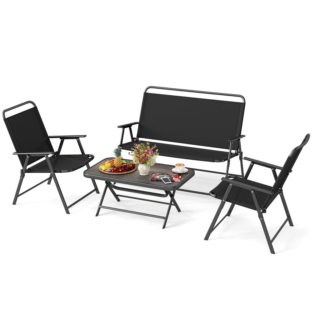 Folding Patio Set with Coffee Table & Chairs - Black