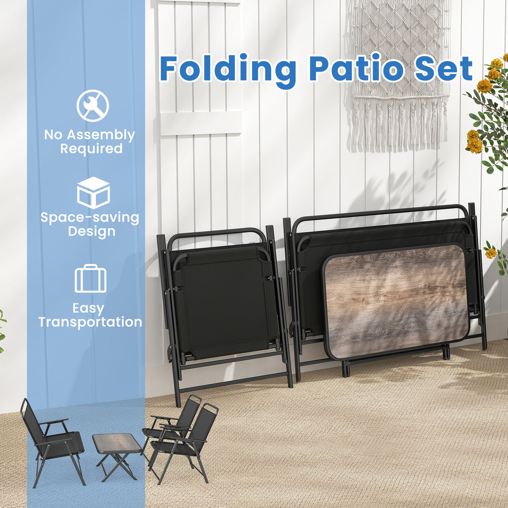 Folding Patio Set with Coffee Table & Chairs - Black