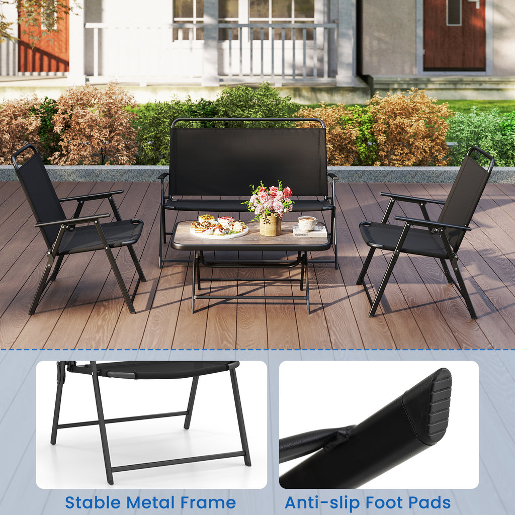 Folding Patio Set with Coffee Table & Chairs - Black