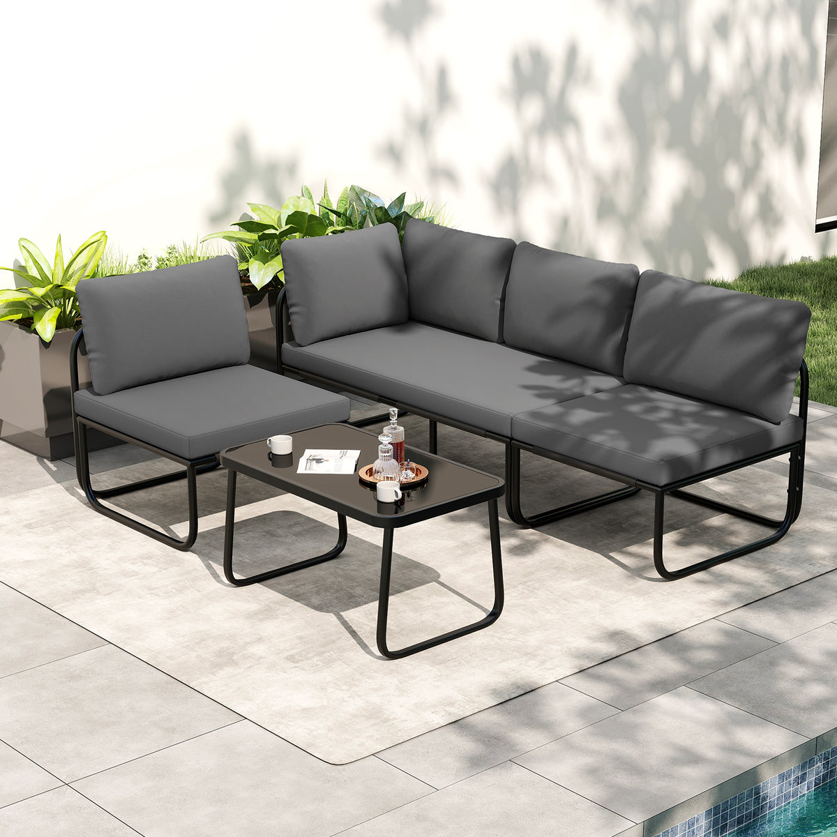 4 Pieces Patio Furniture Set with Cushions and Coffee Table