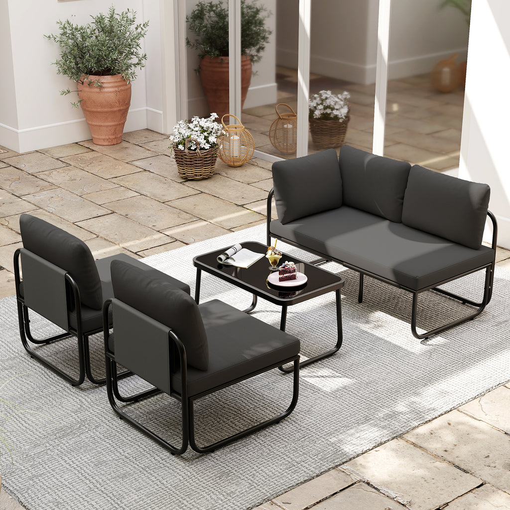 4 Pieces Patio Furniture Set with Cushions and Coffee Table