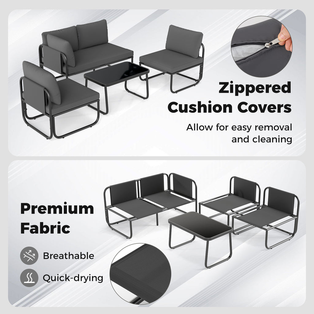 4 Pieces Patio Furniture Set with Cushions and Coffee Table