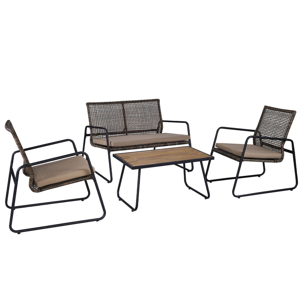 4 Pieces Patio Furniture Set with Acacia Wood Coffee Table and