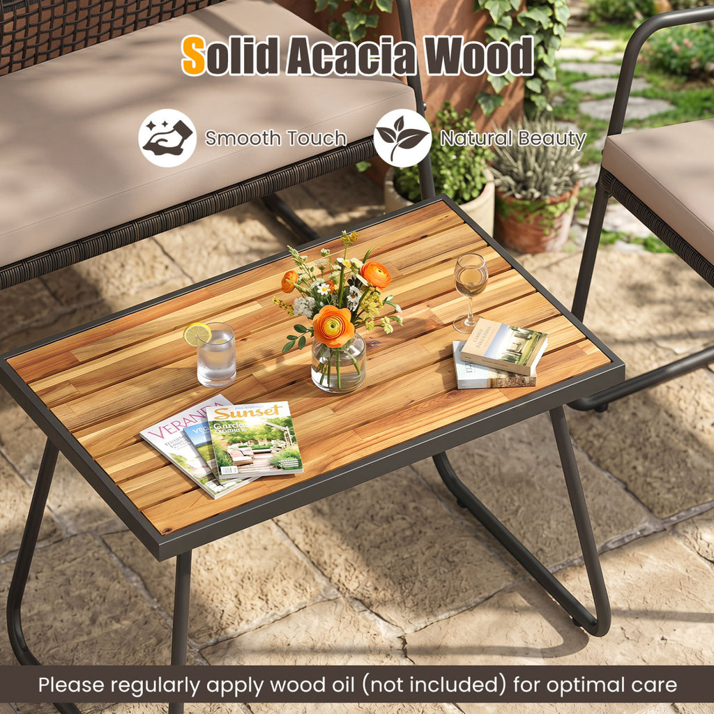 4 Pieces Patio Furniture Set with Acacia Wood Coffee Table and