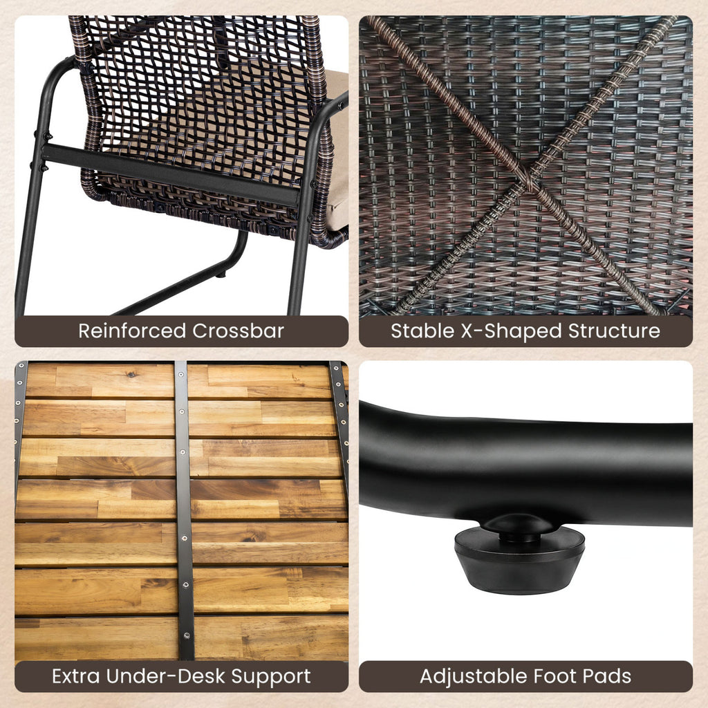 4 Pieces Patio Furniture Set with Acacia Wood Coffee Table and