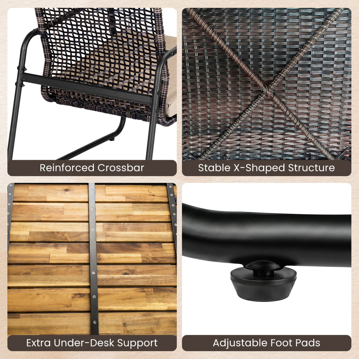 4 Pieces Patio Furniture Set with Acacia Wood Coffee Table and