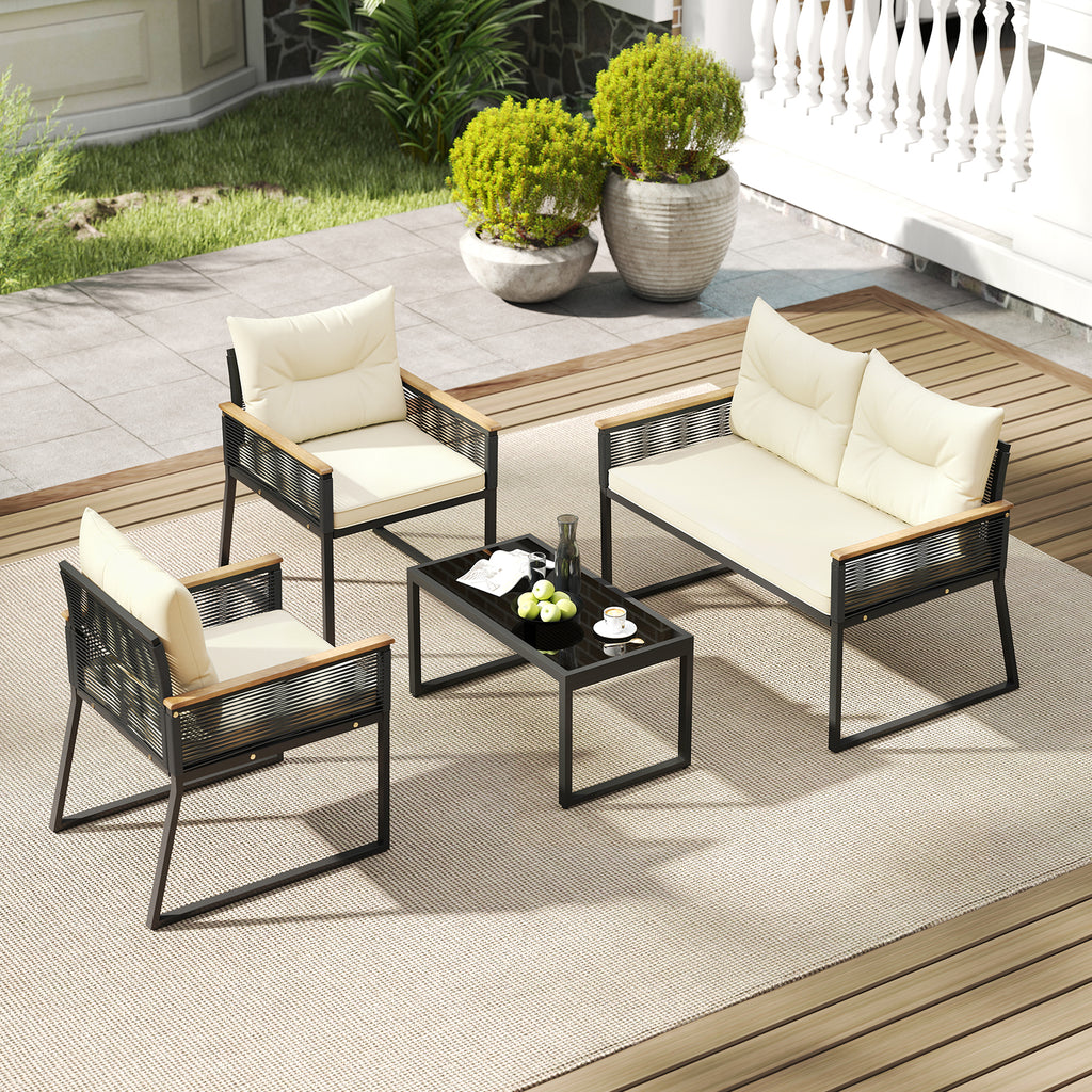 4-Piece Patio Conversation Set with Coffee Table - Black