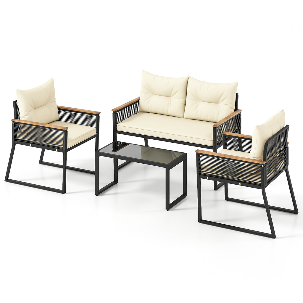 4-Piece Patio Conversation Set with Coffee Table - Black
