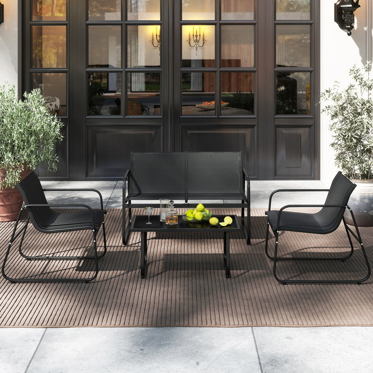 4-Piece Patio Furniture Set with Loveseat, Chairs & Glass Table