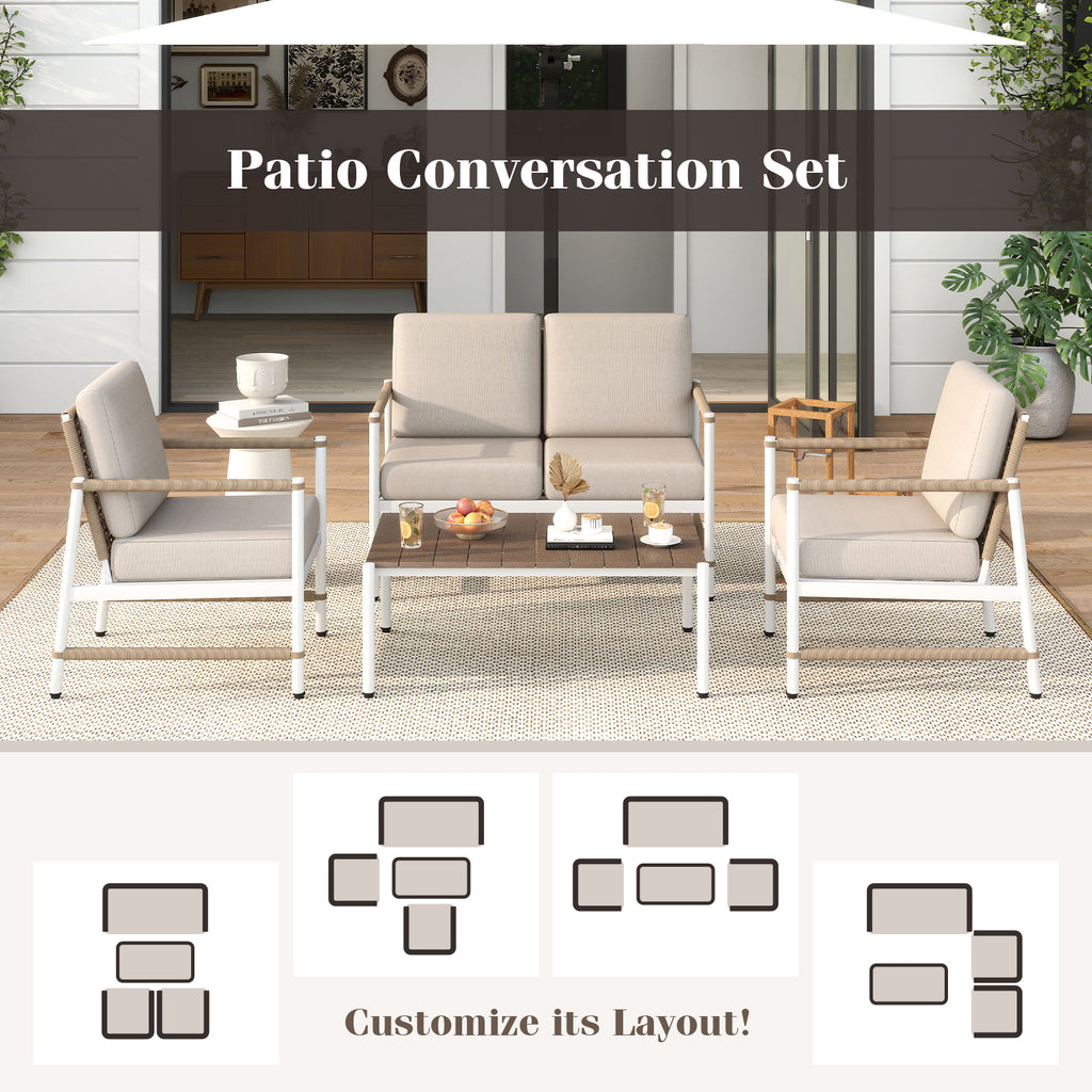 4-Piece Patio Furniture Set with Cushions - Gray