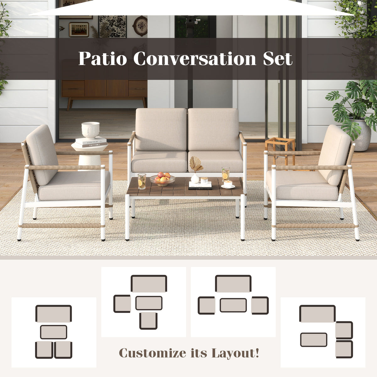 4-Piece Patio Furniture Set with Cushions - Gray