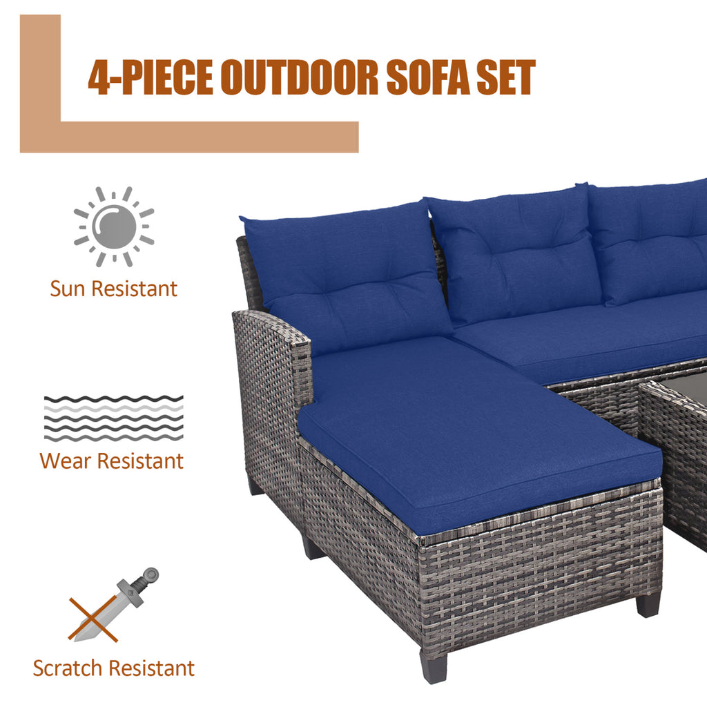 4 Pieces Patio Rattan Sofa Furniture Set with Cushion and 2-Tier