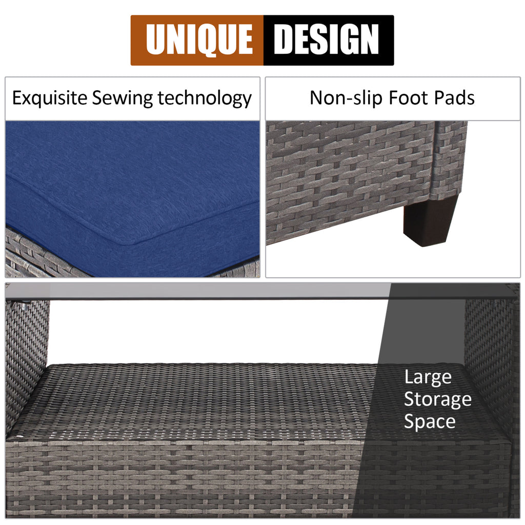 4 Pieces Patio Rattan Sofa Furniture Set with Cushion and 2-Tier