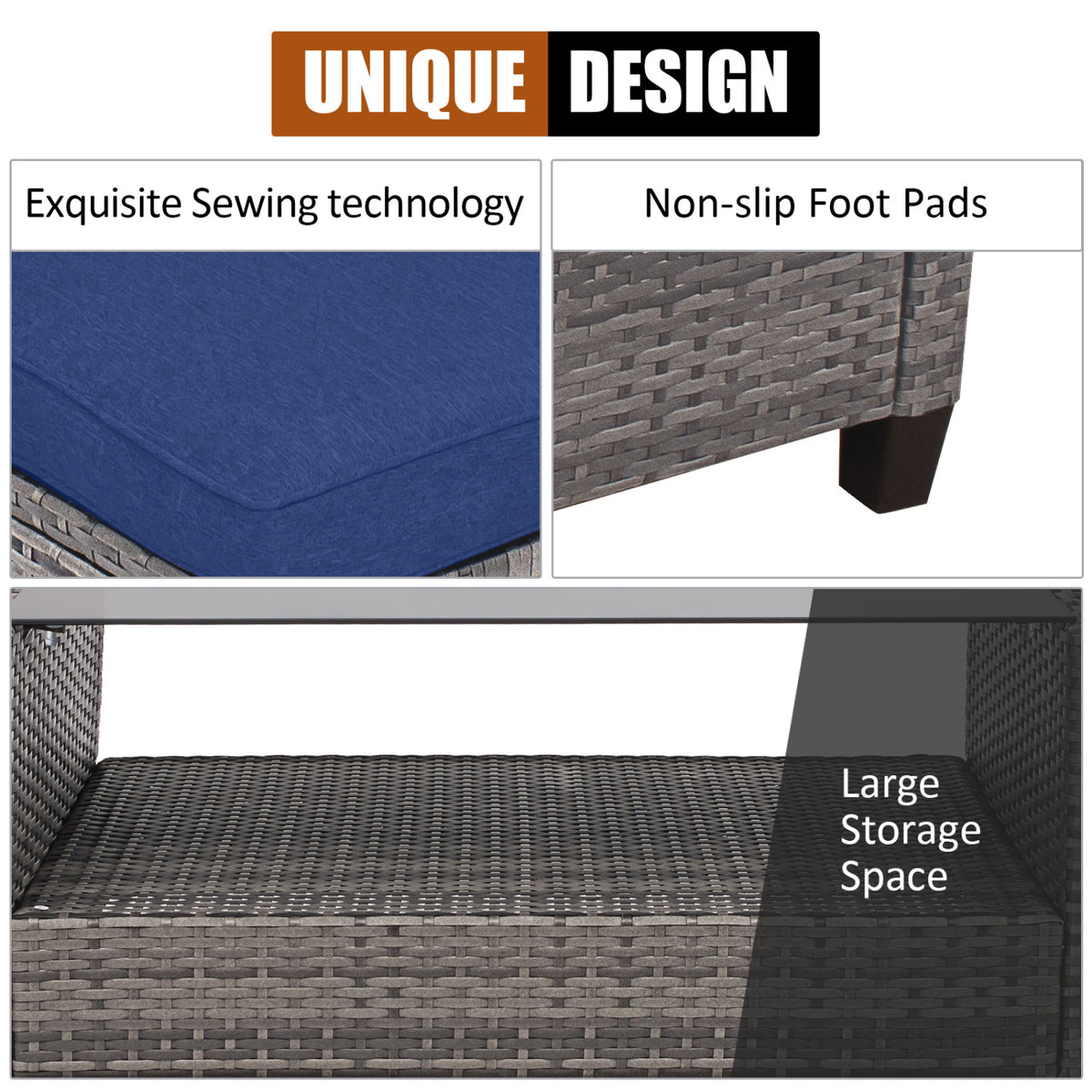 4 Pieces Patio Rattan Sofa Furniture Set with Cushion and 2-Tier