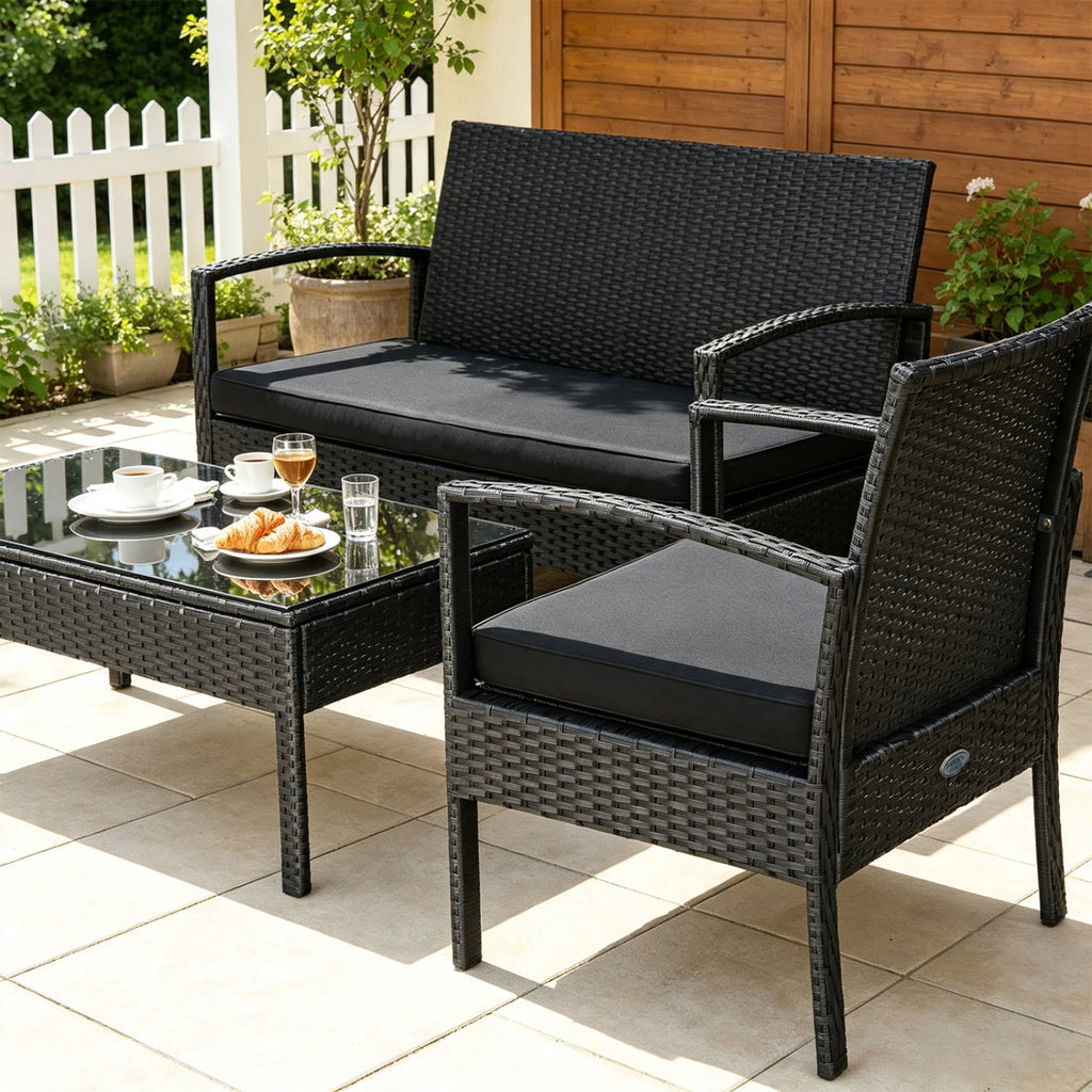 4 Pieces Patio Rattan Furniture Set with Cushion