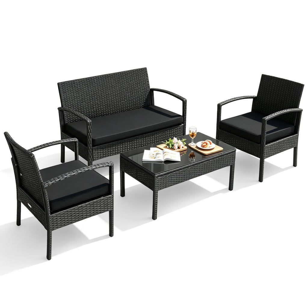4 Pieces Patio Rattan Furniture Set with Cushion