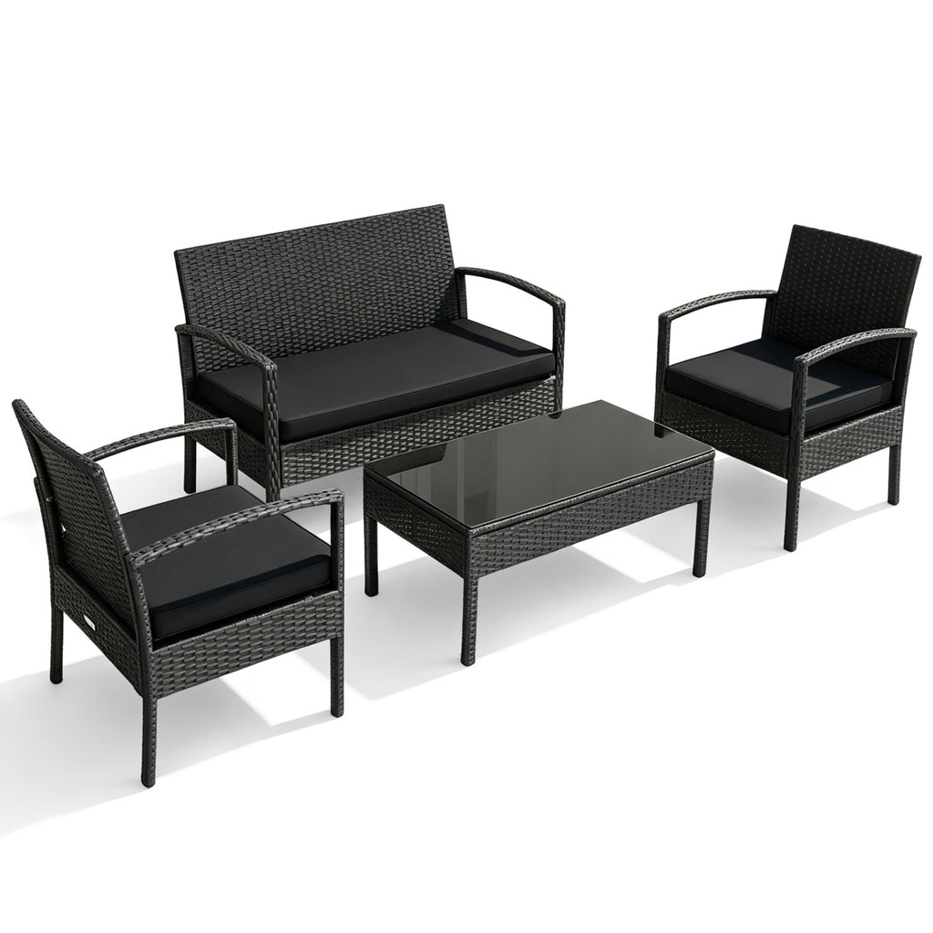 4 Pieces Patio Rattan Furniture Set with Cushion