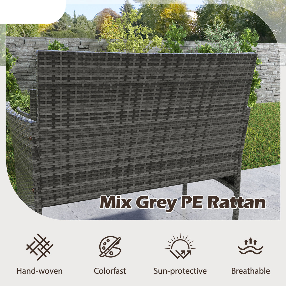 4 Pieces Patio Rattan Conversation Set with Tempered Glass Coffee