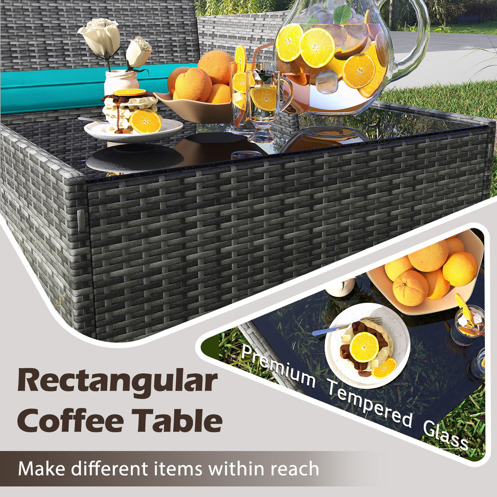 4 Pieces Patio Rattan Conversation Set with Tempered Glass Coffee