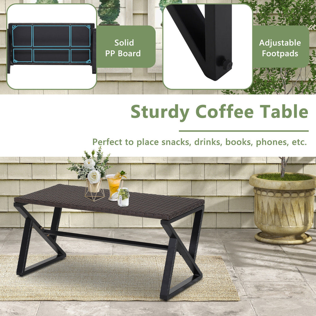 4 Pieces Rattan Patio Rocking Furniture Set with Loveseat and Coffee