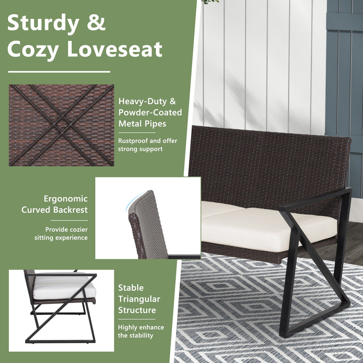 4 Pieces Rattan Patio Rocking Furniture Set with Loveseat and Coffee