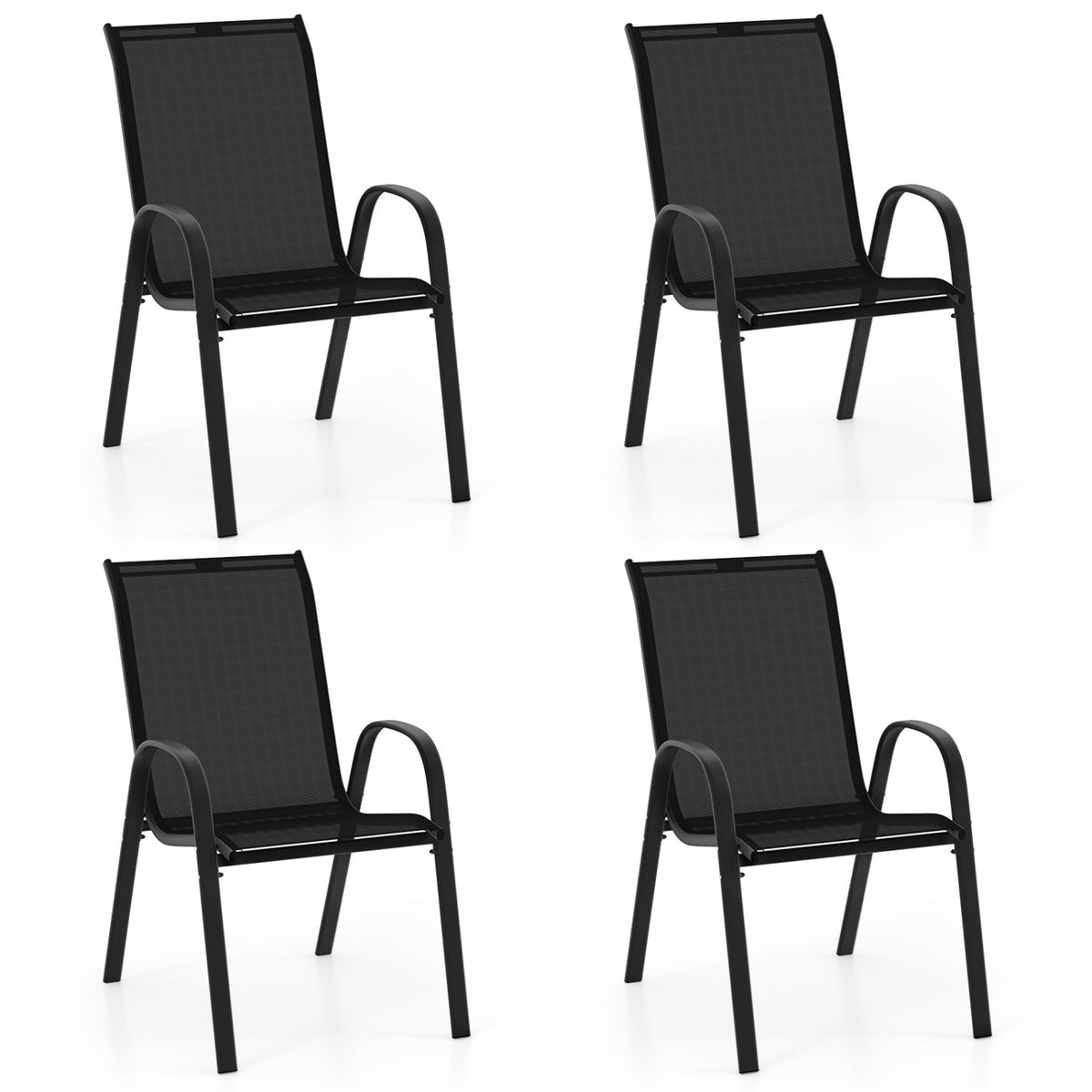 Stackable Patio Dining Chairs Set with Armrest - Brown